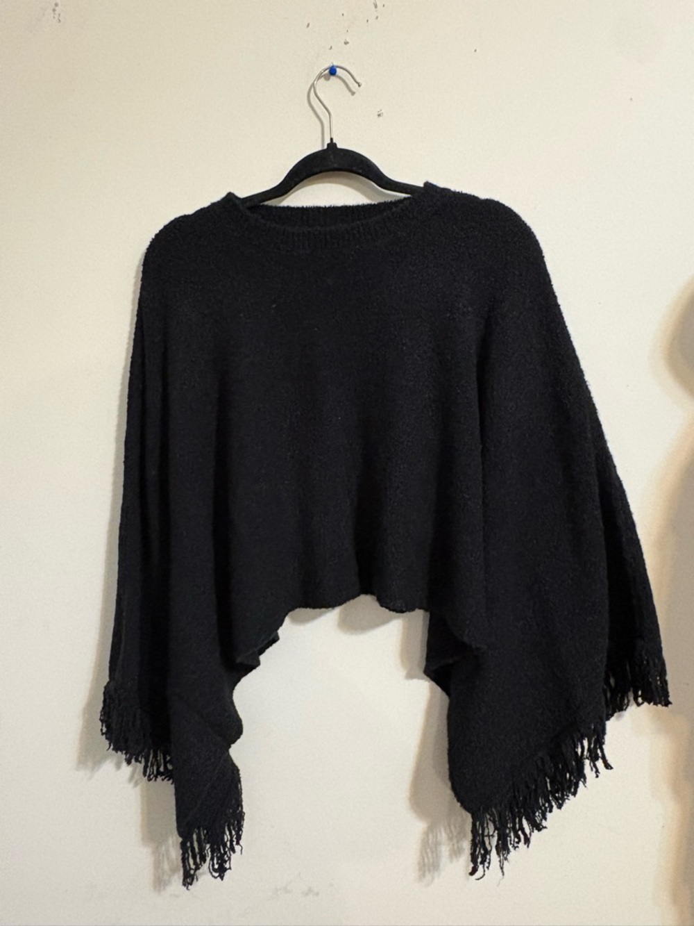 Sasso + Smyth Women’s sweater‎ cape wrap jacket one size fringe hem